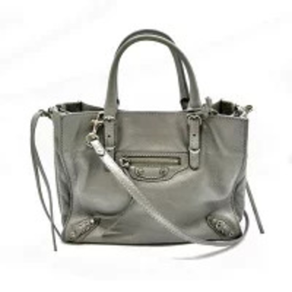 Balenciaga Paper Zip Around Handbag Shoulder Bag Metallic Gray Silver Leather